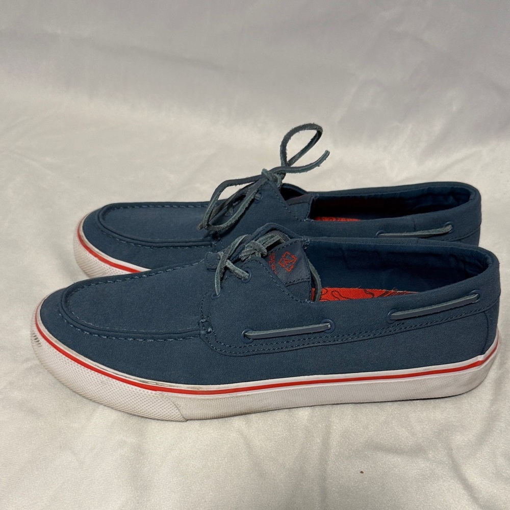 Sperry Men's Canvas Boat Shoes in Blue and Red - Picture 2 of 3